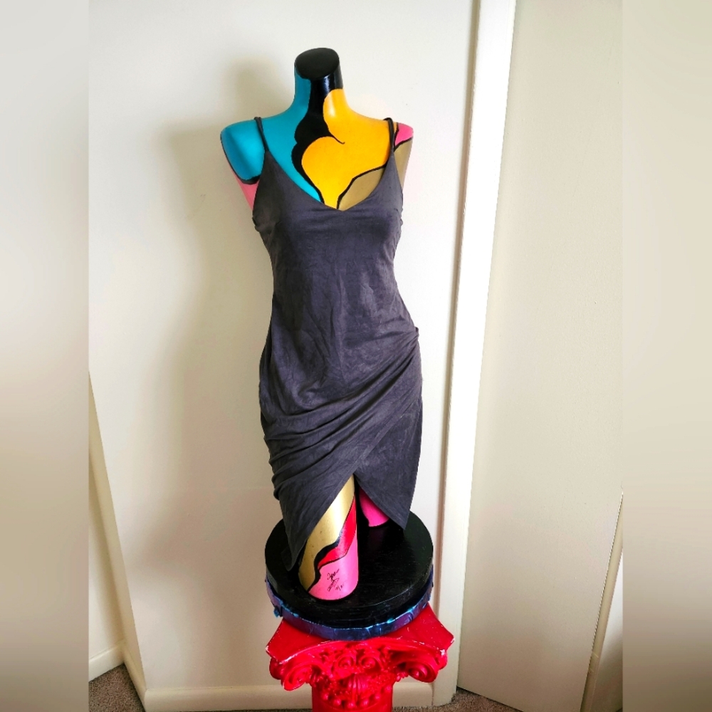 Charcoal Double-Strap Slinky Flow Dress